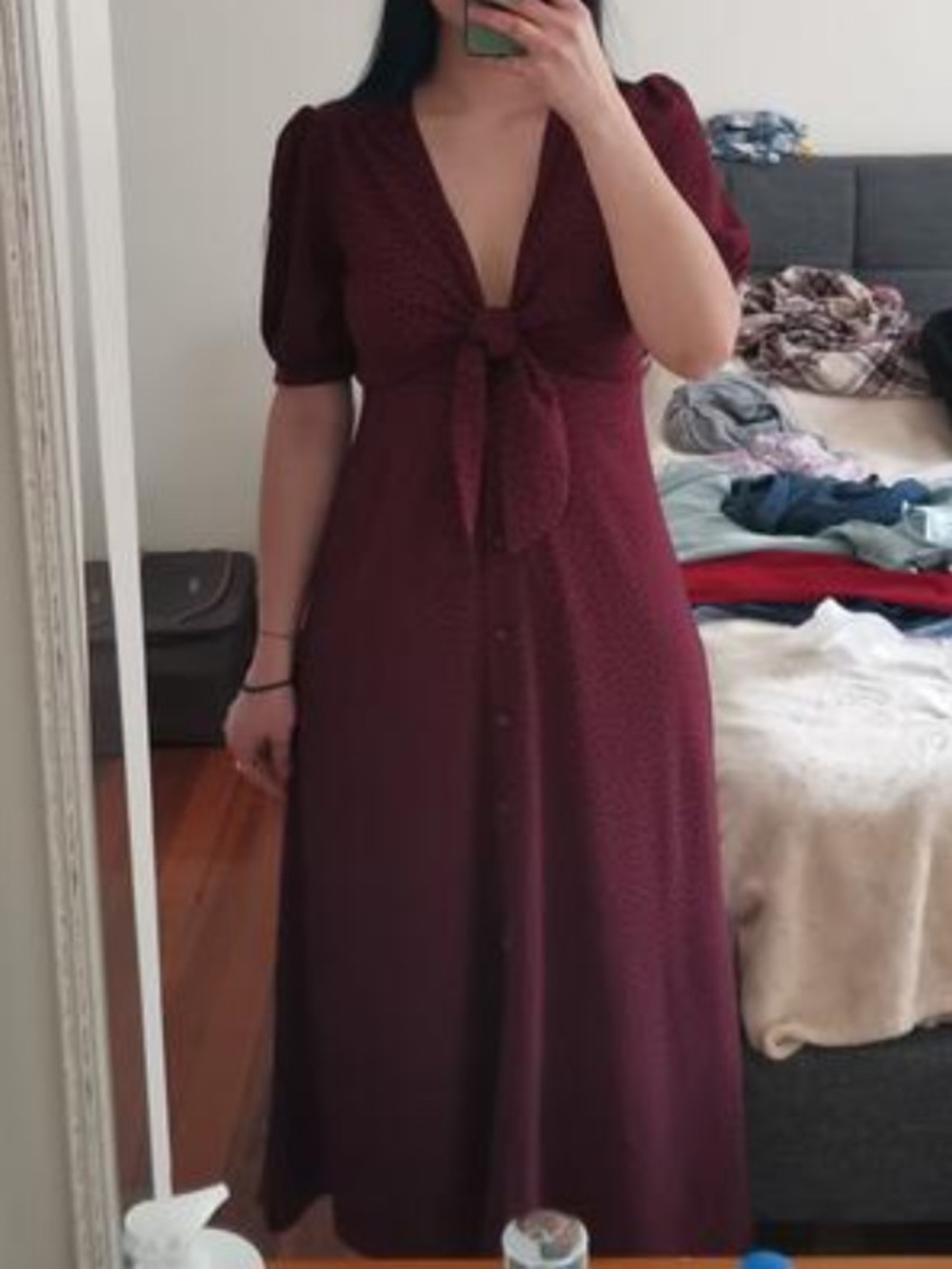 ASOS Wine Red Tie-Front Midi Dress